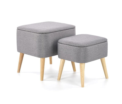 2er Set Pouf mit Stoff Paula Grau