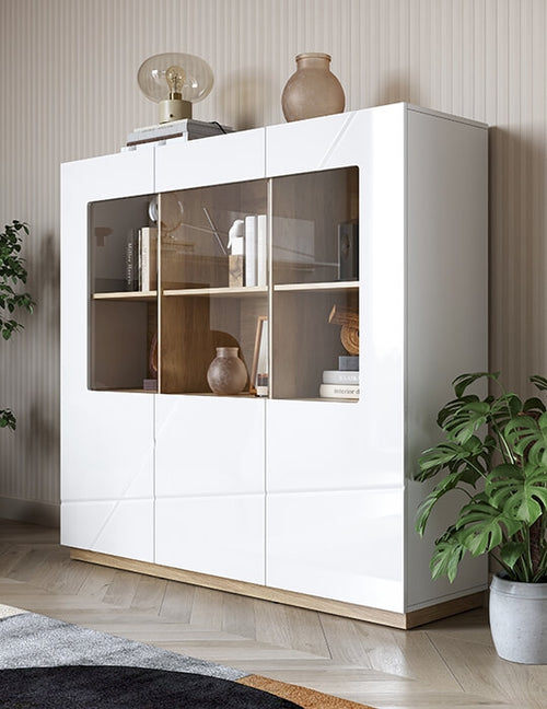 Vitrinenschrank mit 3 türen und LED, Futura 06 Weiß (1)